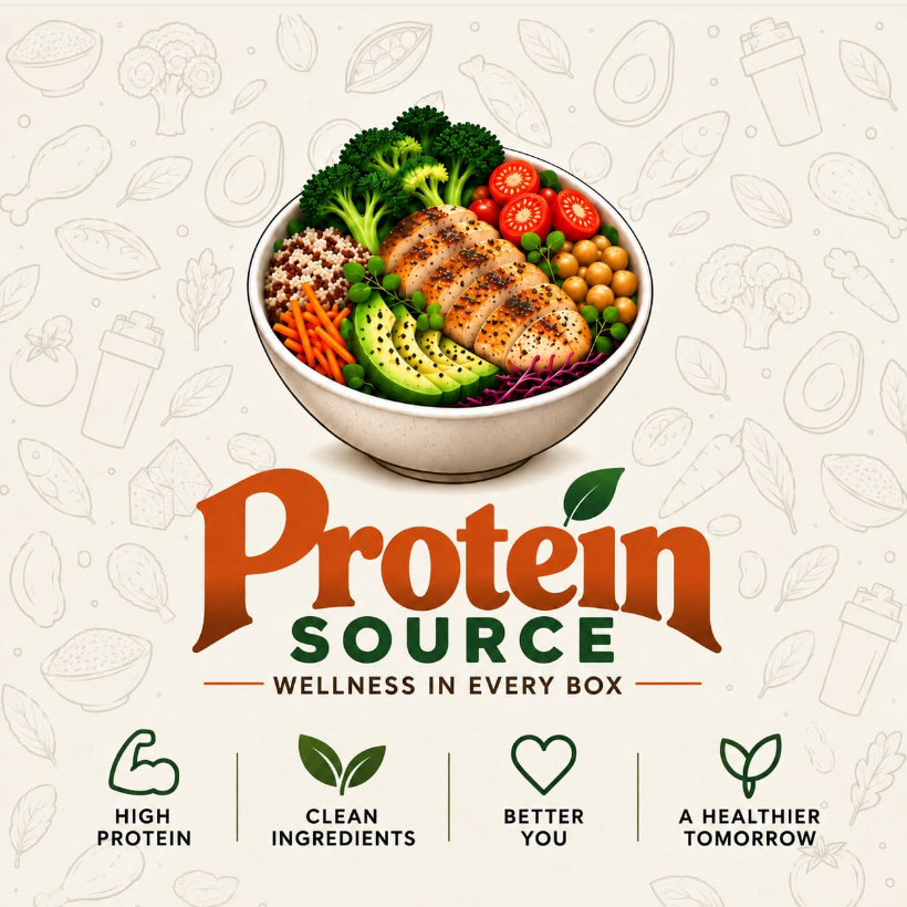 Protein Source. Wellness in every box. High protein, clean ingredients, better you, a healthier tomorrow.